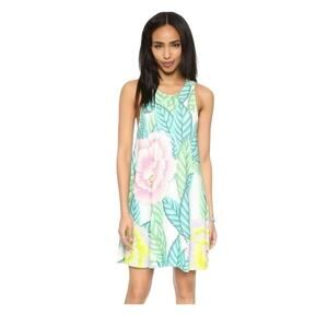 Mara Hoffman Floral Ponte Swing Mini Dress Casual Pink Green Sleeveless Small